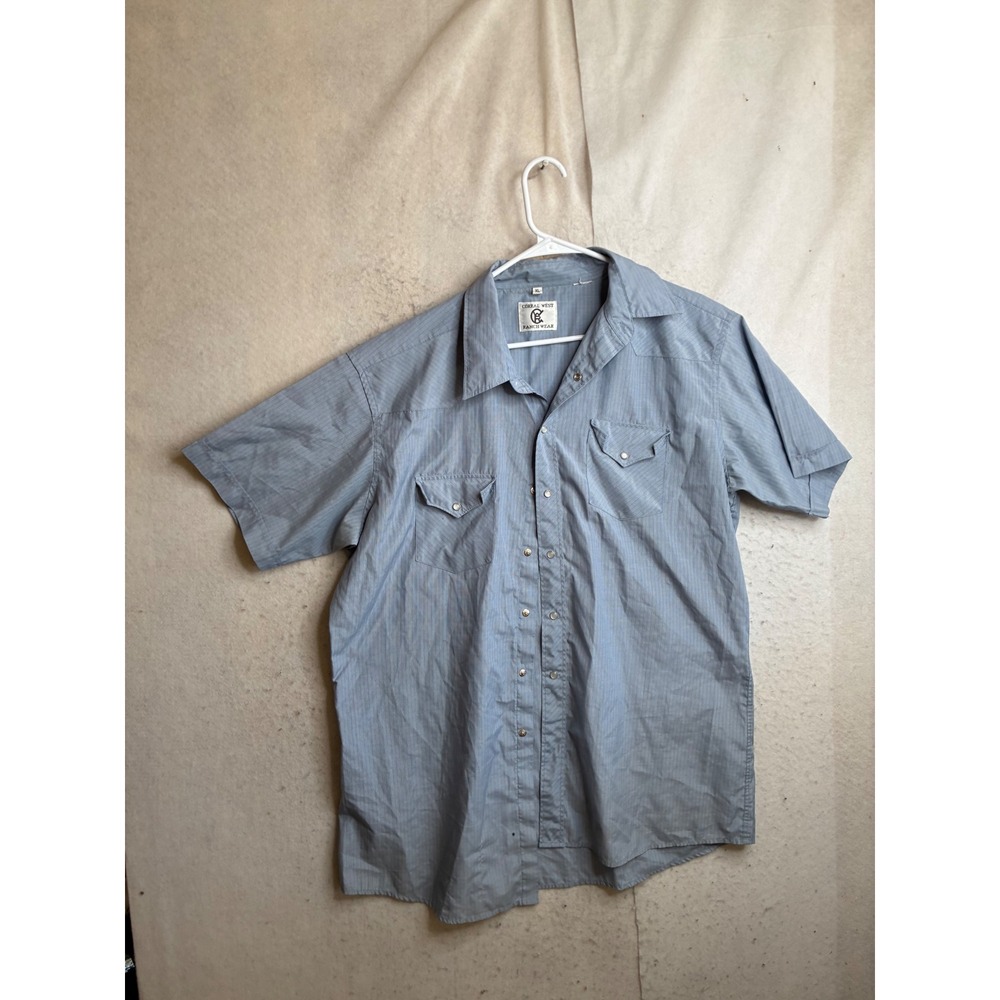 Corral West Ranchwear Mens XL Blue Striped Short Sleeve Western Pearl Snap Shirt